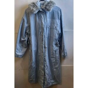 "Together" Light Blue Women"s Coat With Faux Fur Collar And Nylon/ Cordouroy...